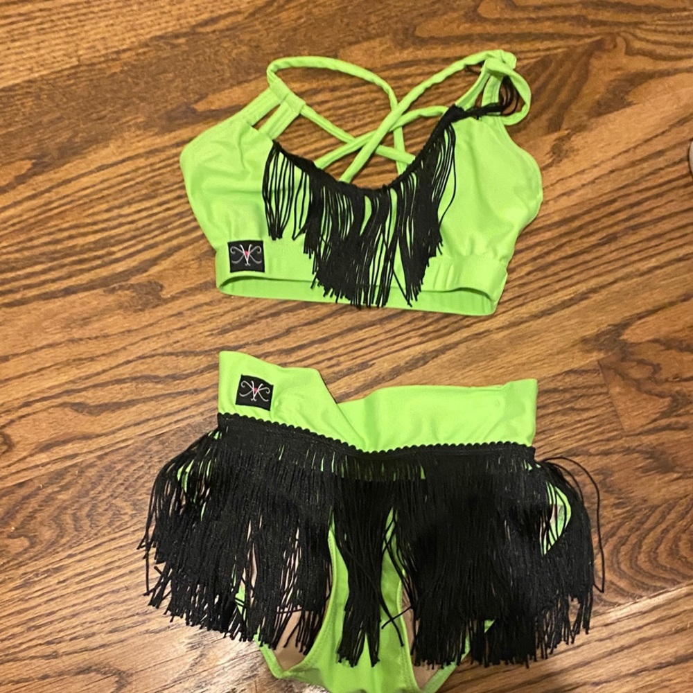 Kids Fringe Costume Set in Neon Green and Black